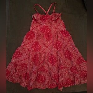 Red Paisley Tiered Spaghetti Strap Dress